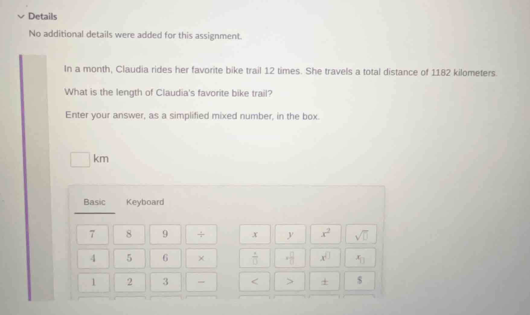 in a month, claudia rides her favorite bike trail 12 times. she travels…