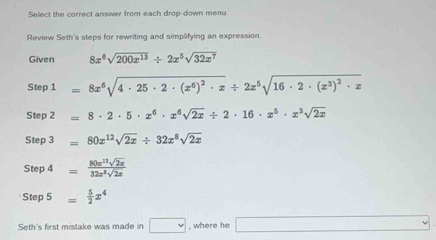 select the correct answer from each drop - down menu review seth’s step…