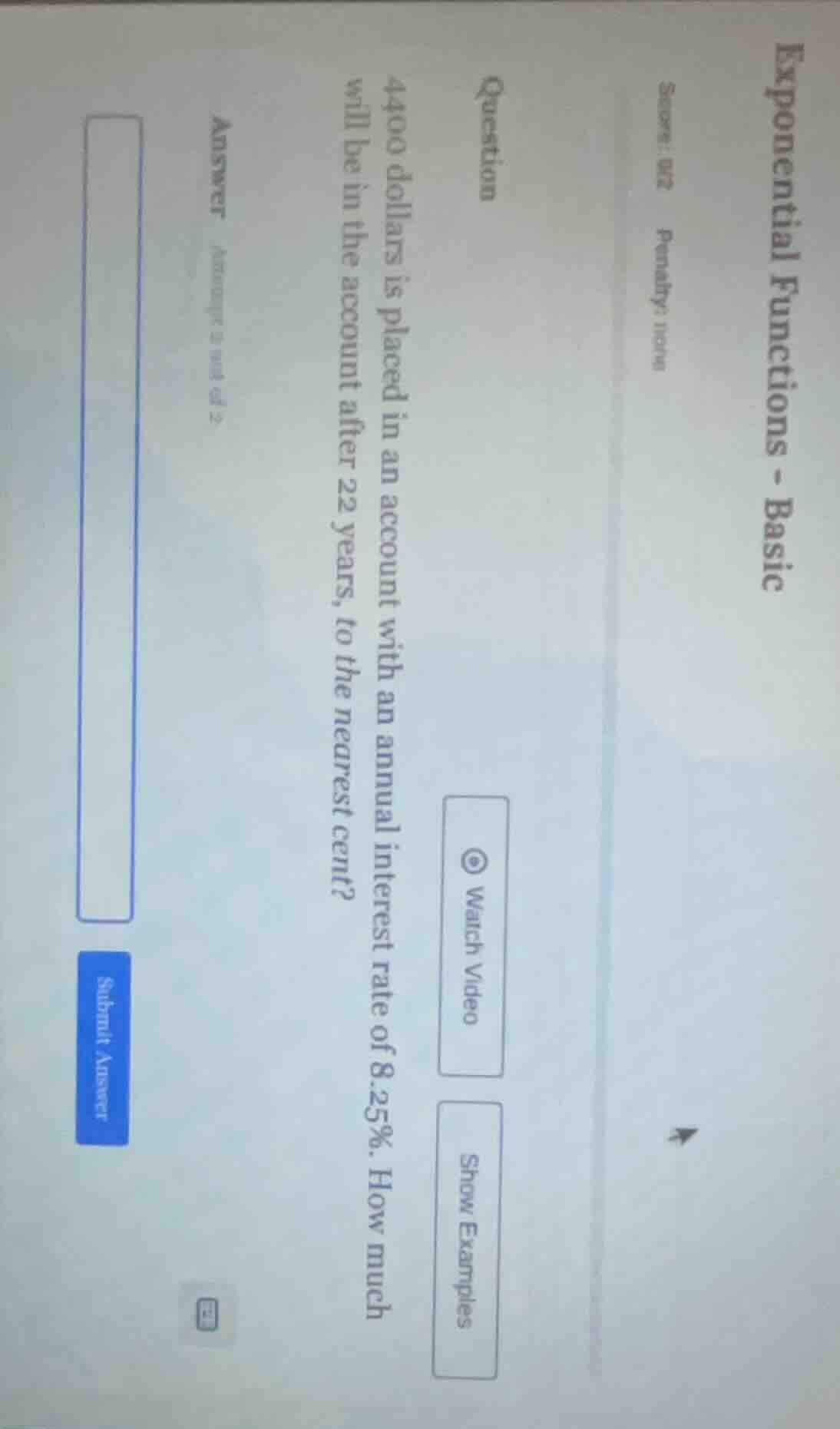 exponential functions - basic score: 0/2 penalty: none question 4400 do…