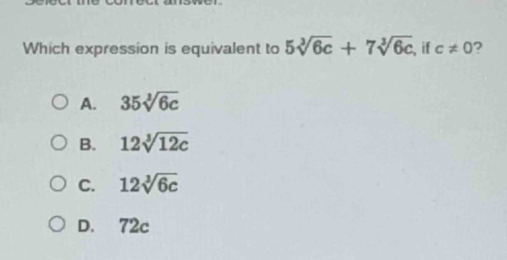 select the correct answer. which expression is equivalent to $5\\sqrt3{…