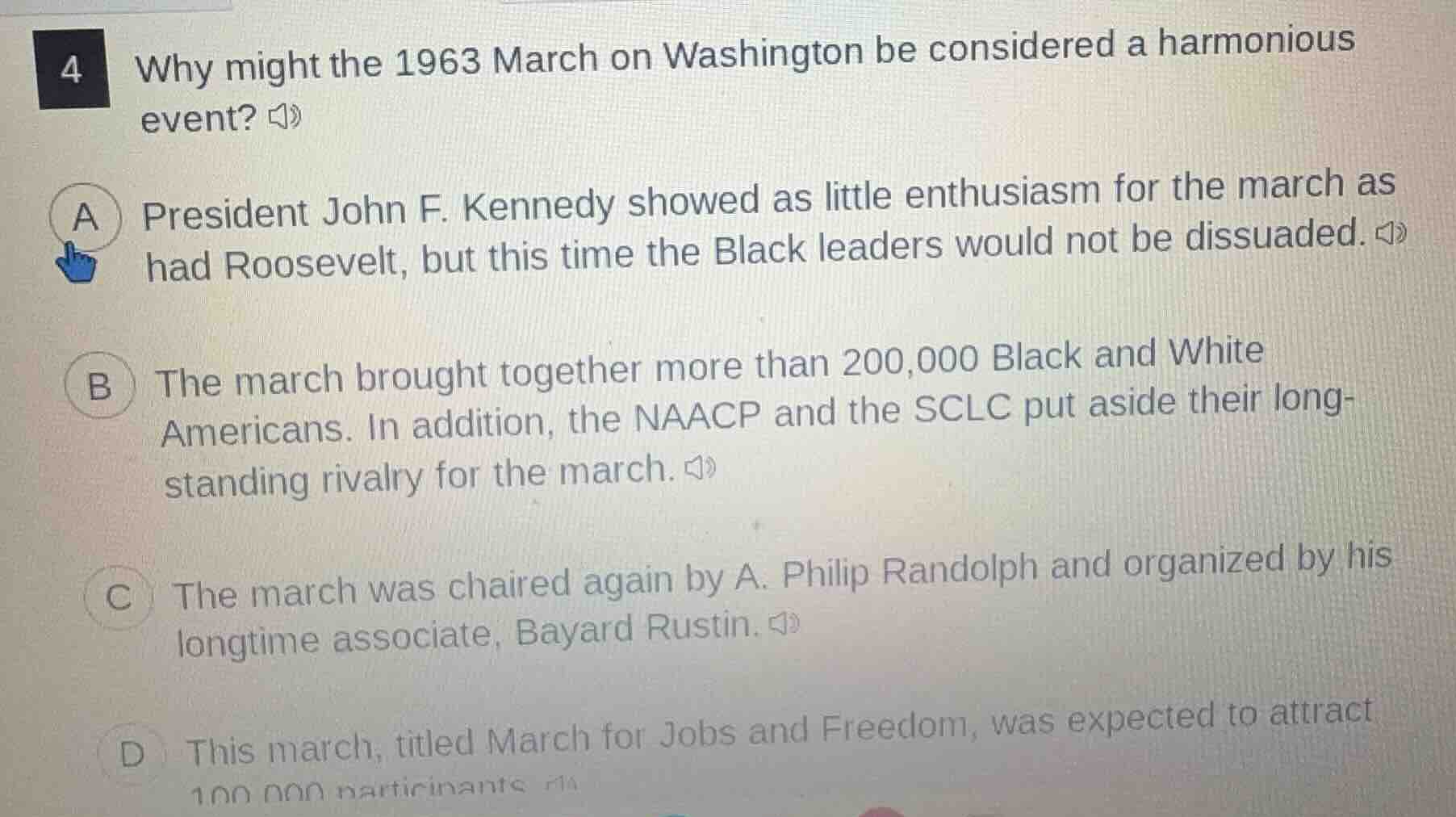 4 why might the 1963 march on washington be considered a harmonious eve…