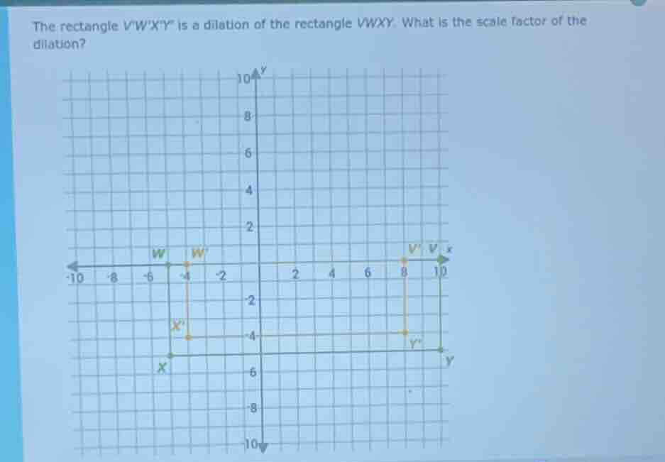 the rectangle vwxy is a dilation of the rectangle vwxy. what is the sca…