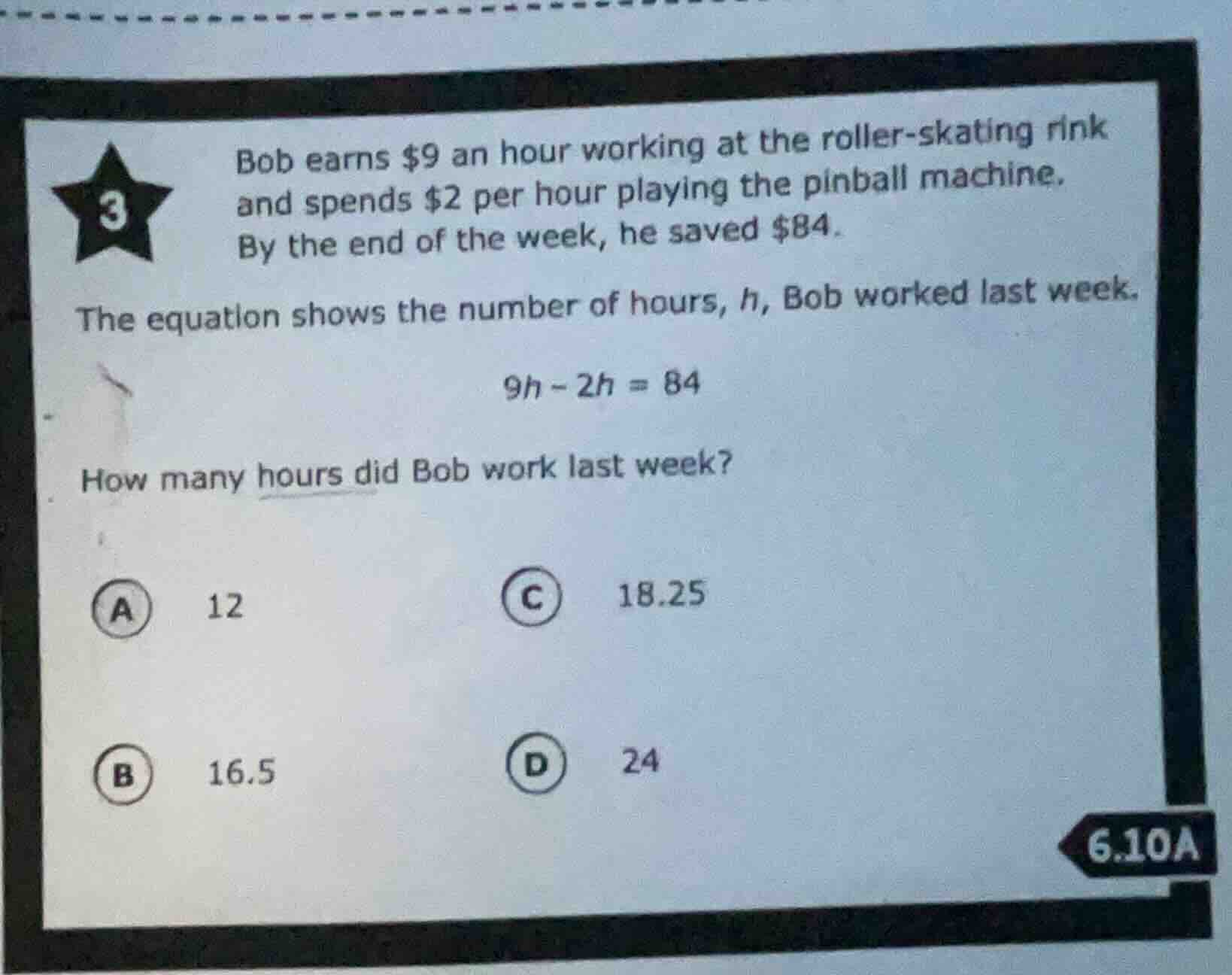 3 bob earns $9 an hour working at the roller - skating rink and spends …
