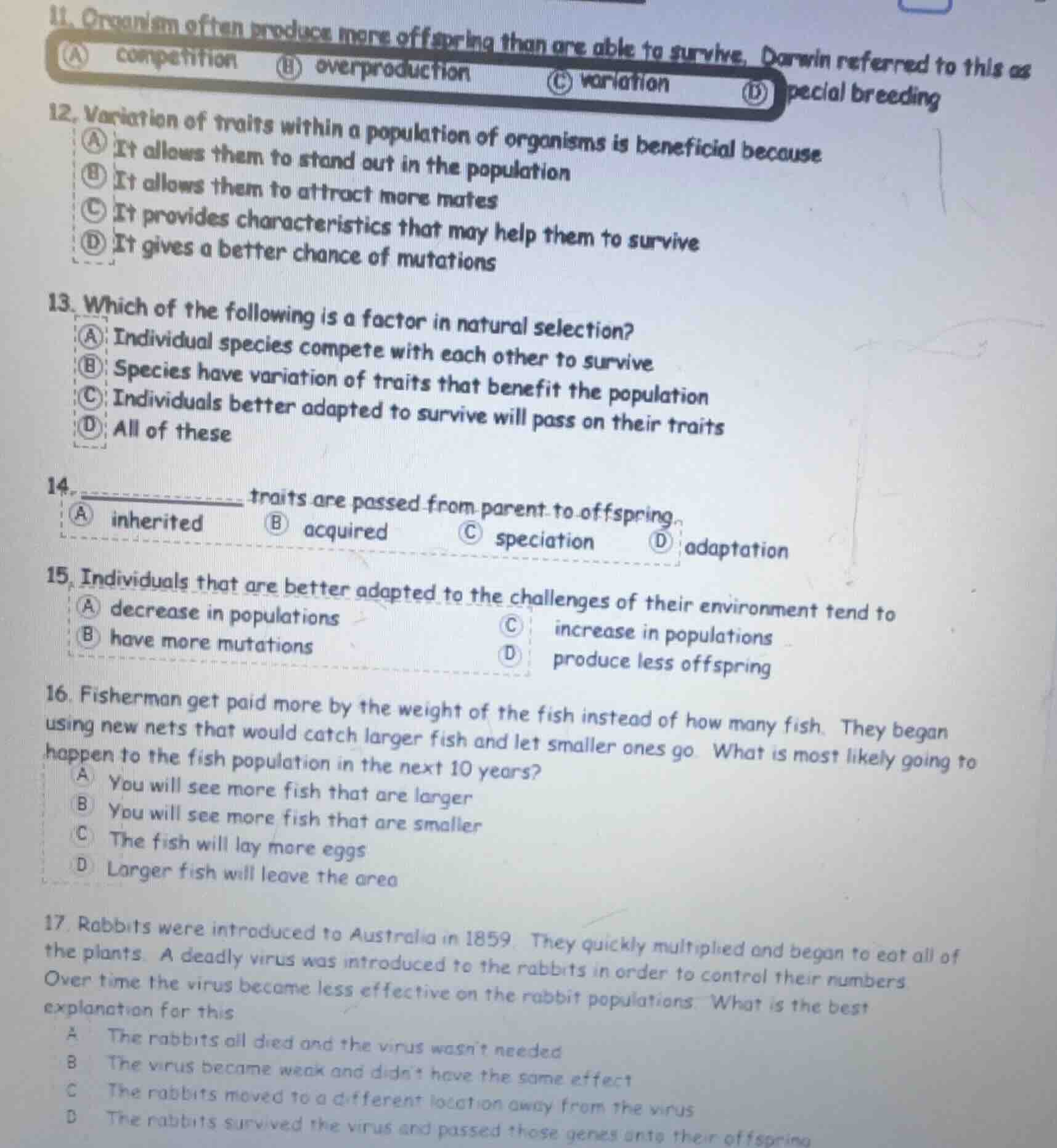 11. organism often produces more offspring than are able to survive, da…