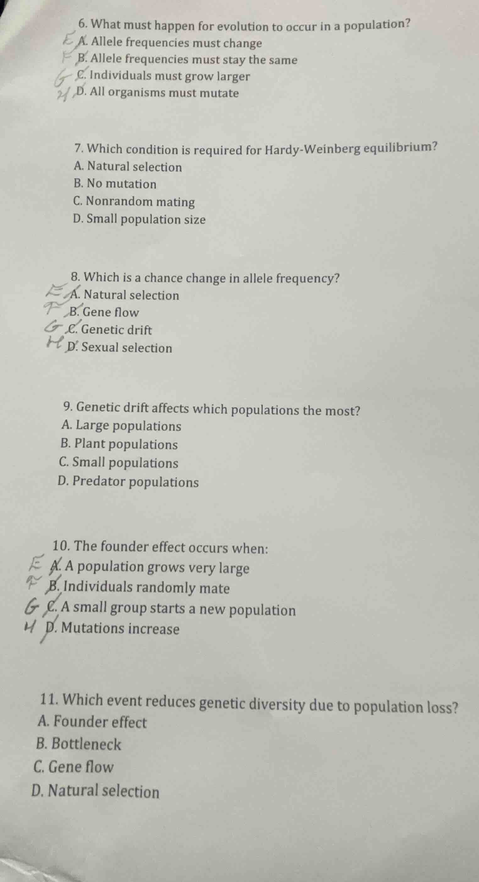 6. what must happen for evolution to occur in a population? a. allele f…