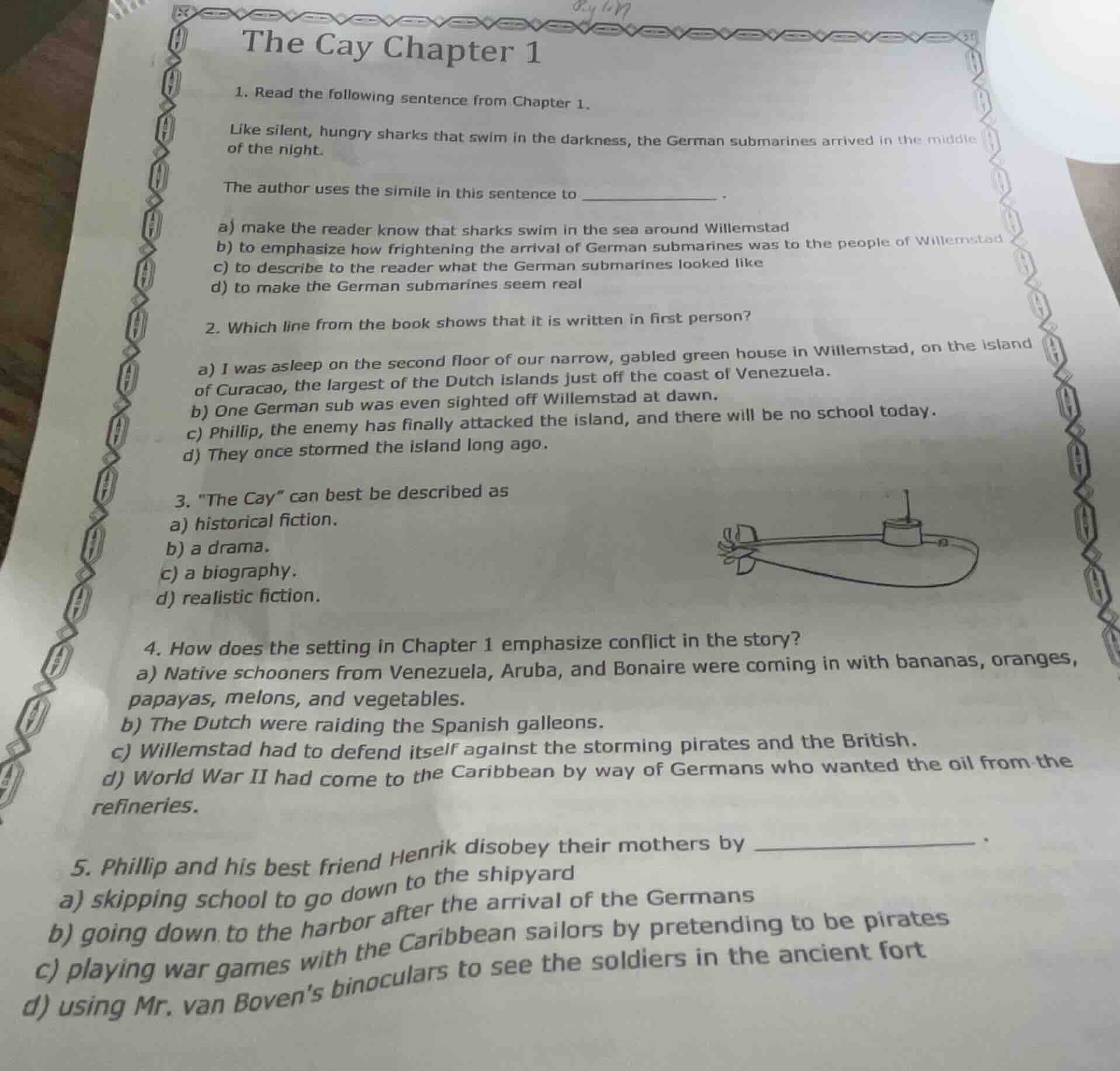 the cay chapter 1 1. read the following sentence from chapter 1. like s…