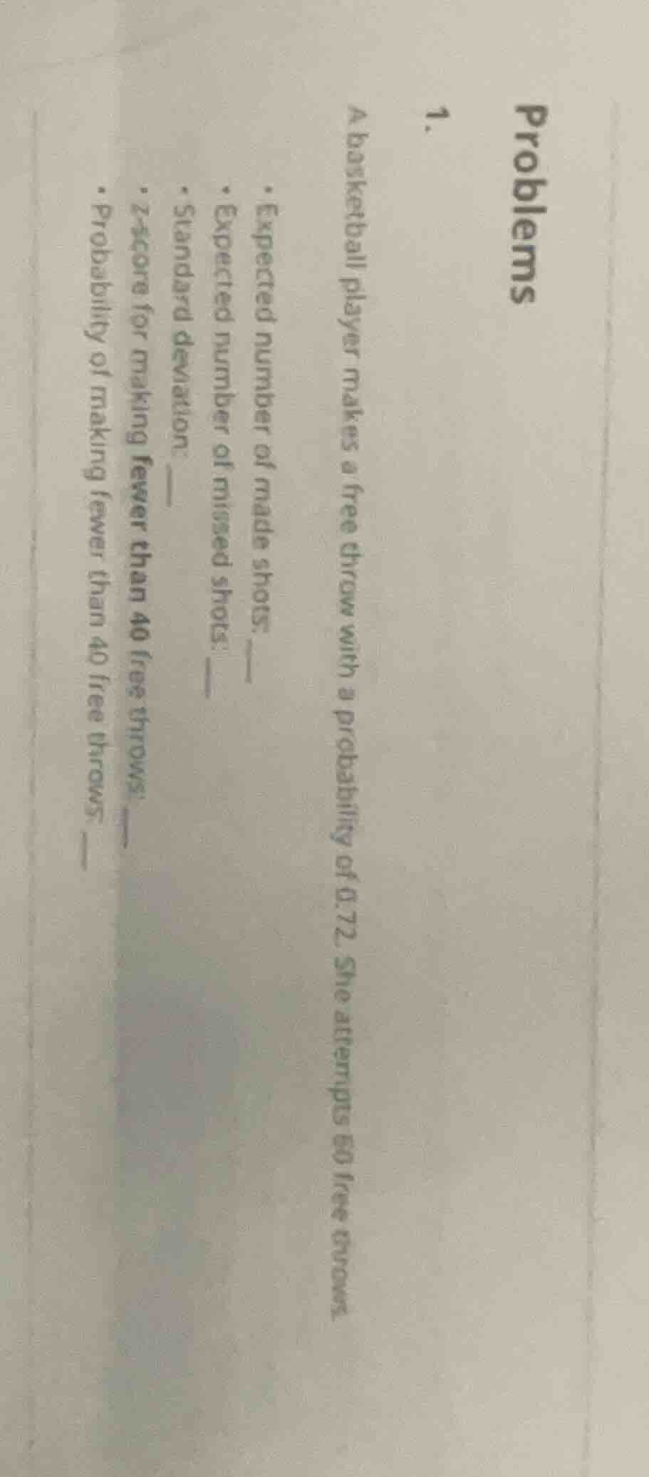 problems 1. a basketball player makes a free throw with a probability o…