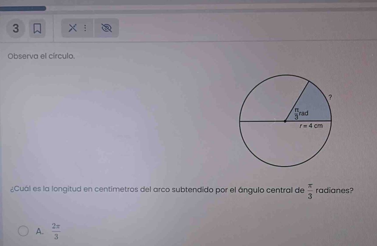 observa el círculo. ¿cuál es la longitud en centímetros del arco subten…