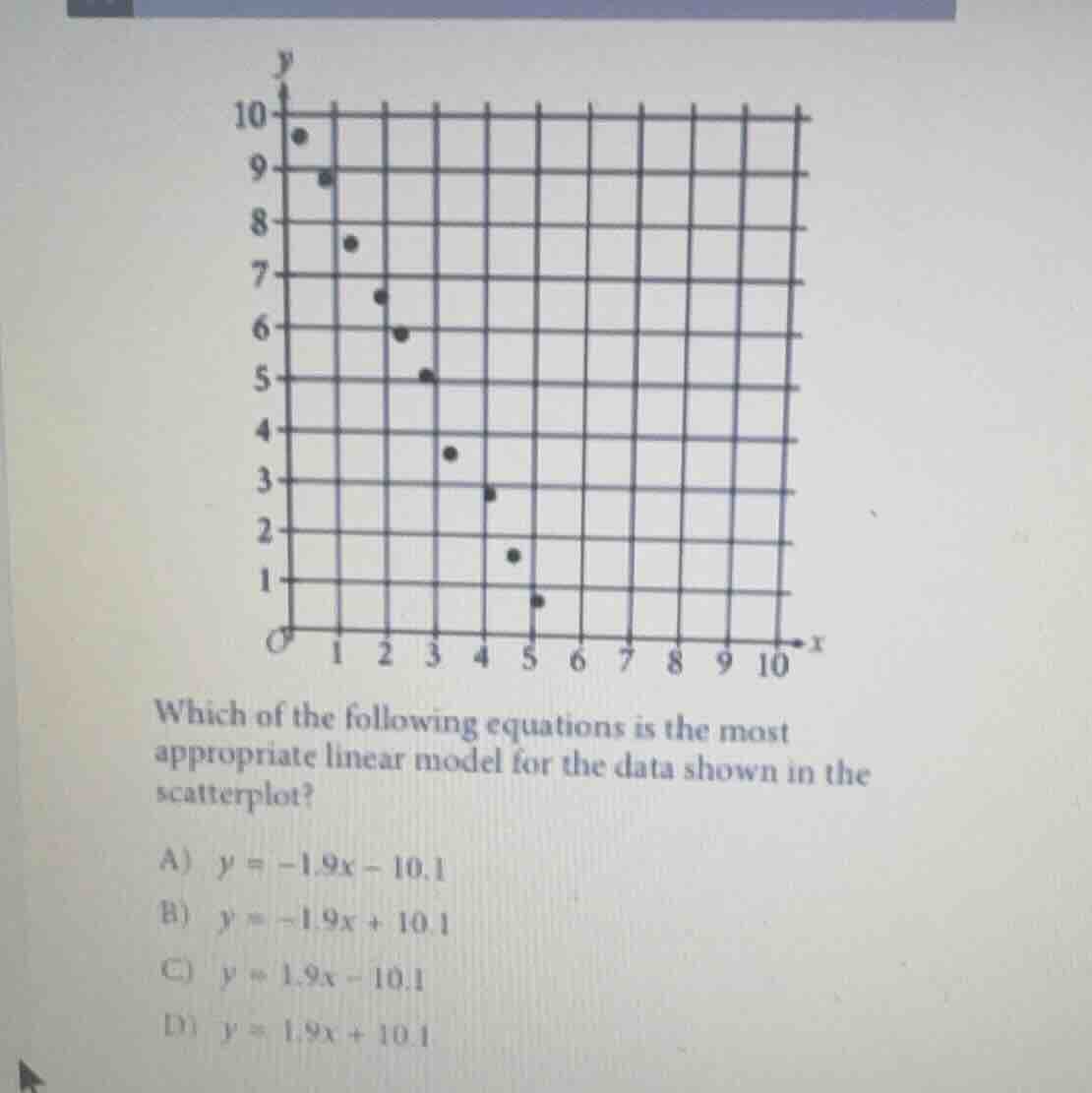 which of the following equations is the most appropriate linear model f…