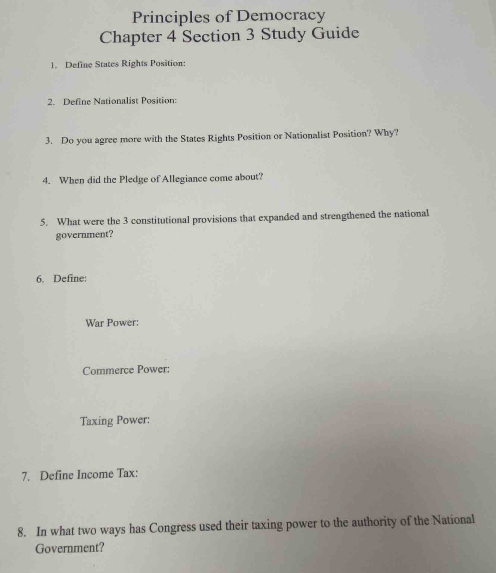 principles of democracy chapter 4 section 3 study guide 1. define state…