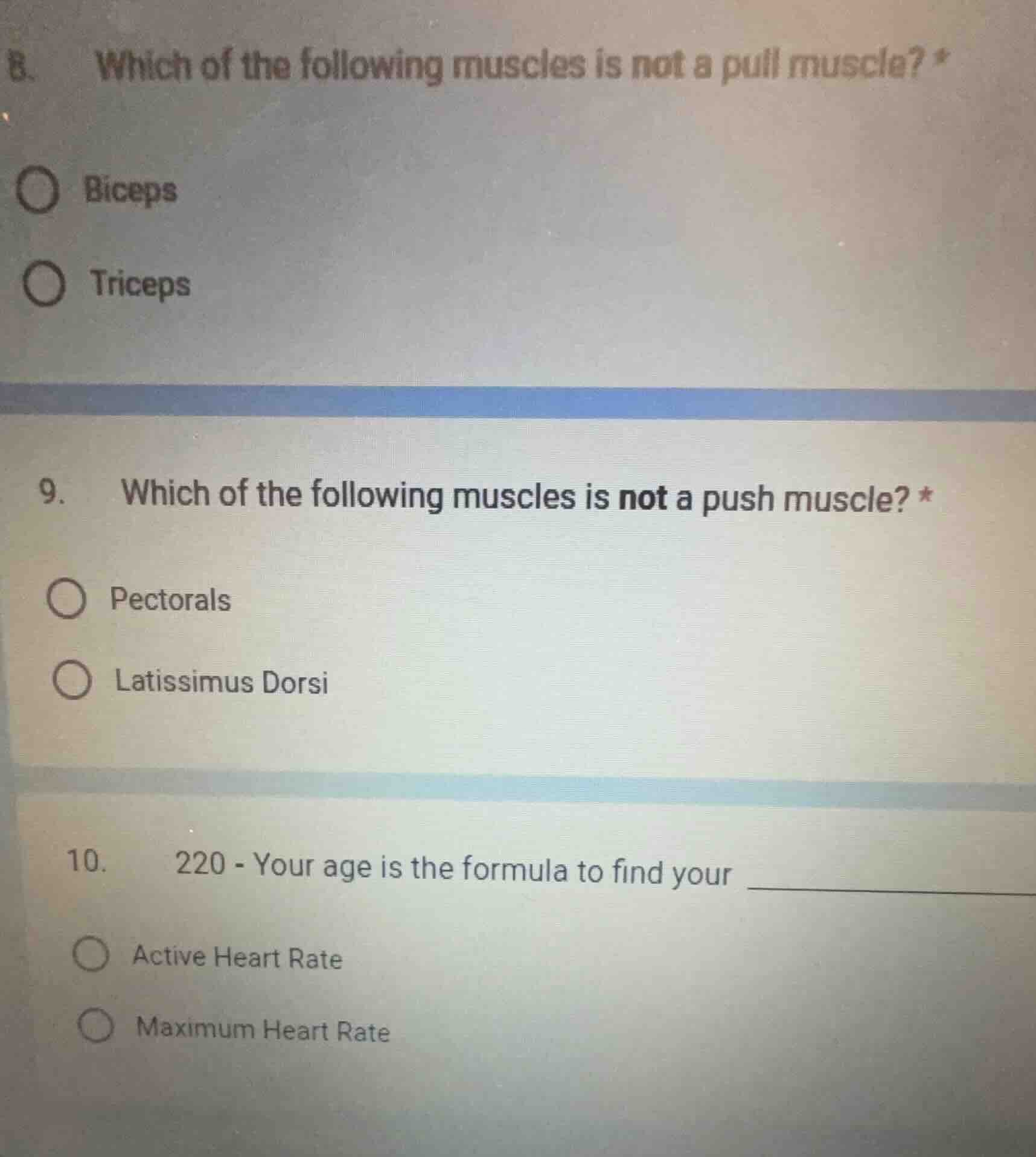 8. which of the following muscles is not a pull muscle? * biceps tricep…