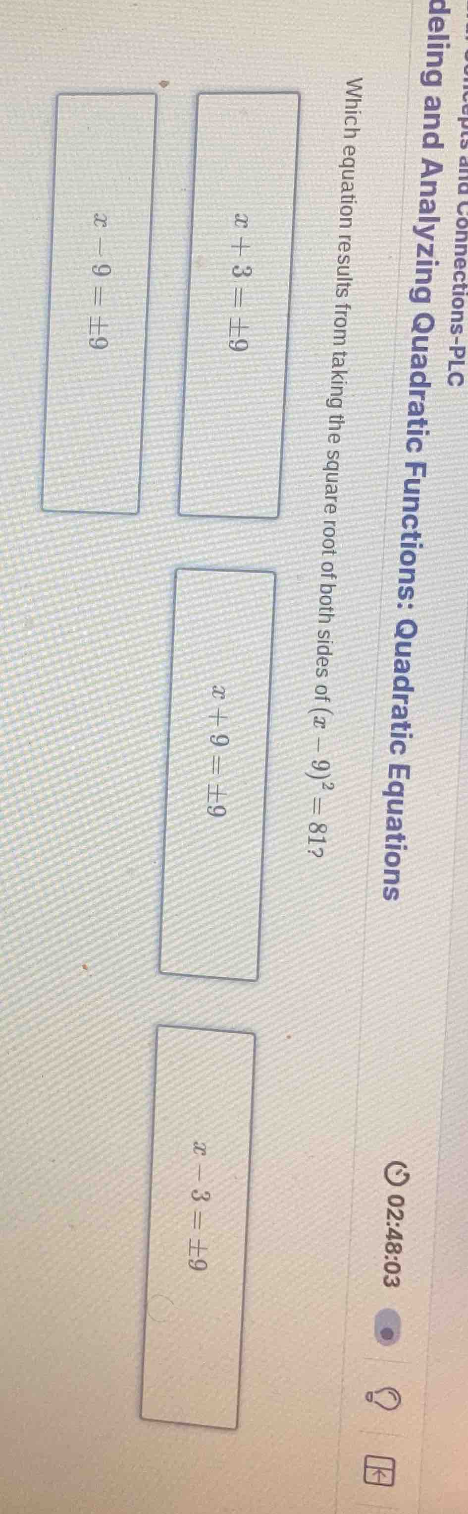 which equation results from taking the square root of both sides of ((x…