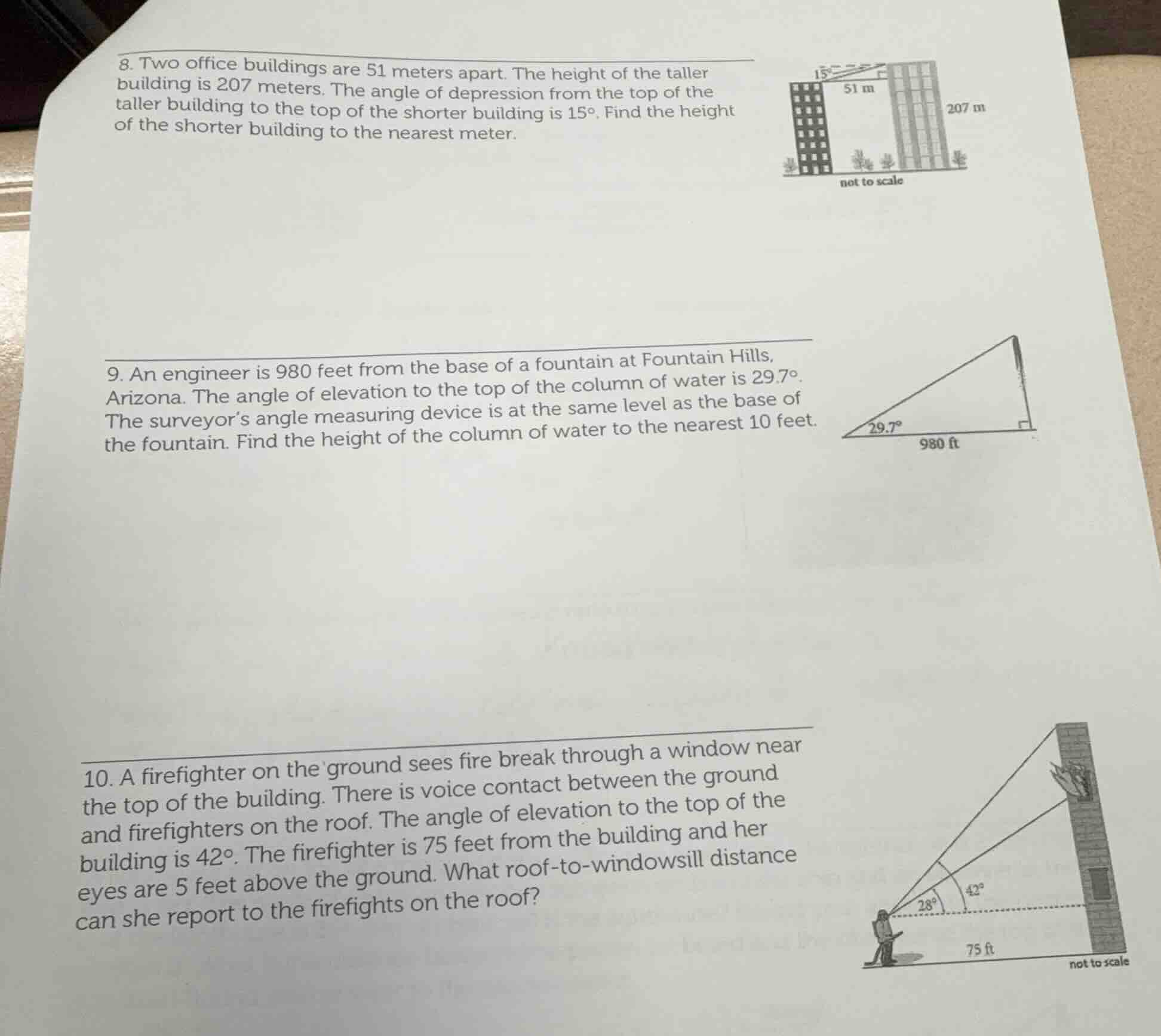 8. two office buildings are 51 meters apart. the height of the taller b…