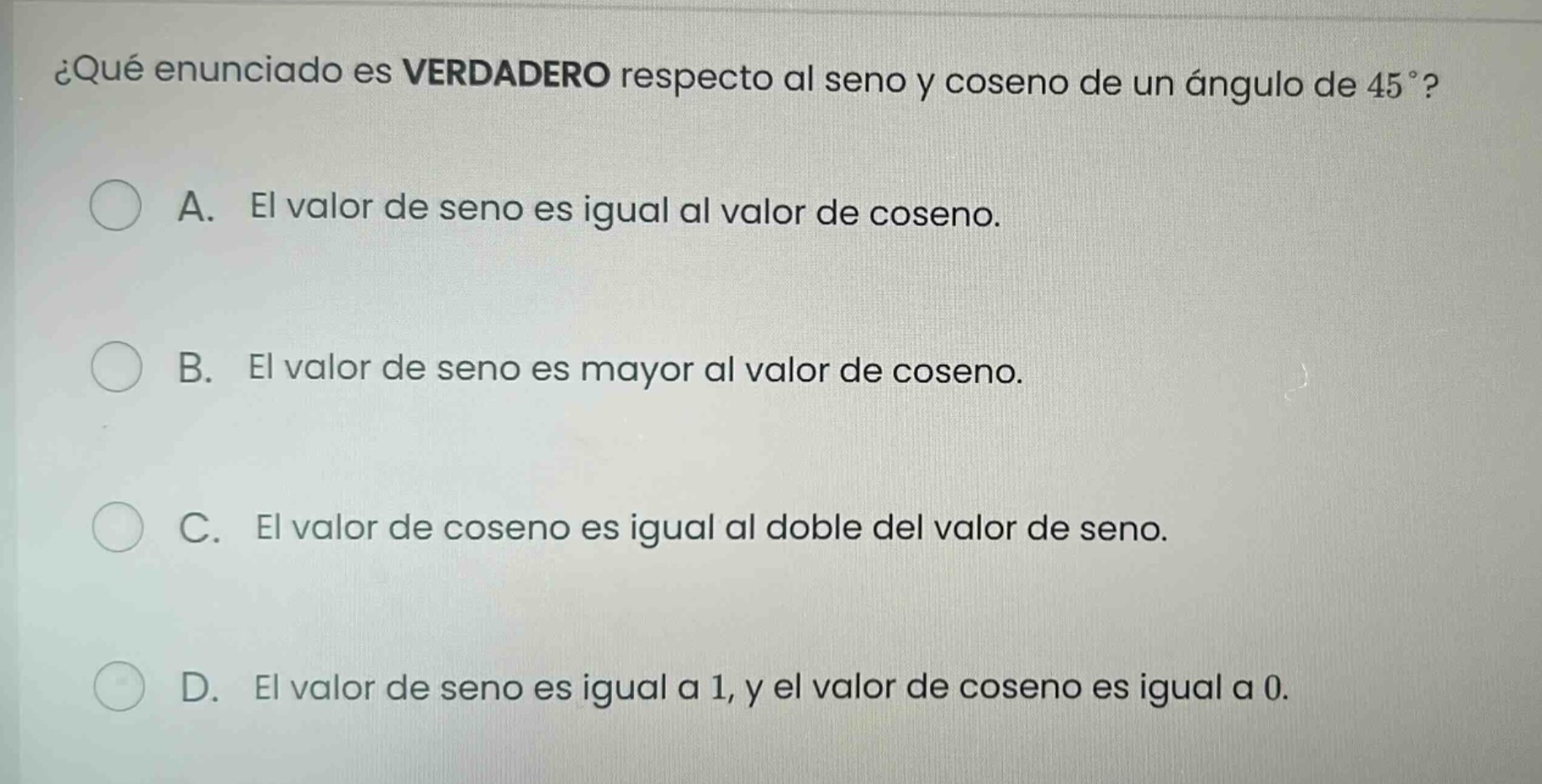 ¿qué enunciado es verdadero respecto al seno y coseno de un ángulo de 4…