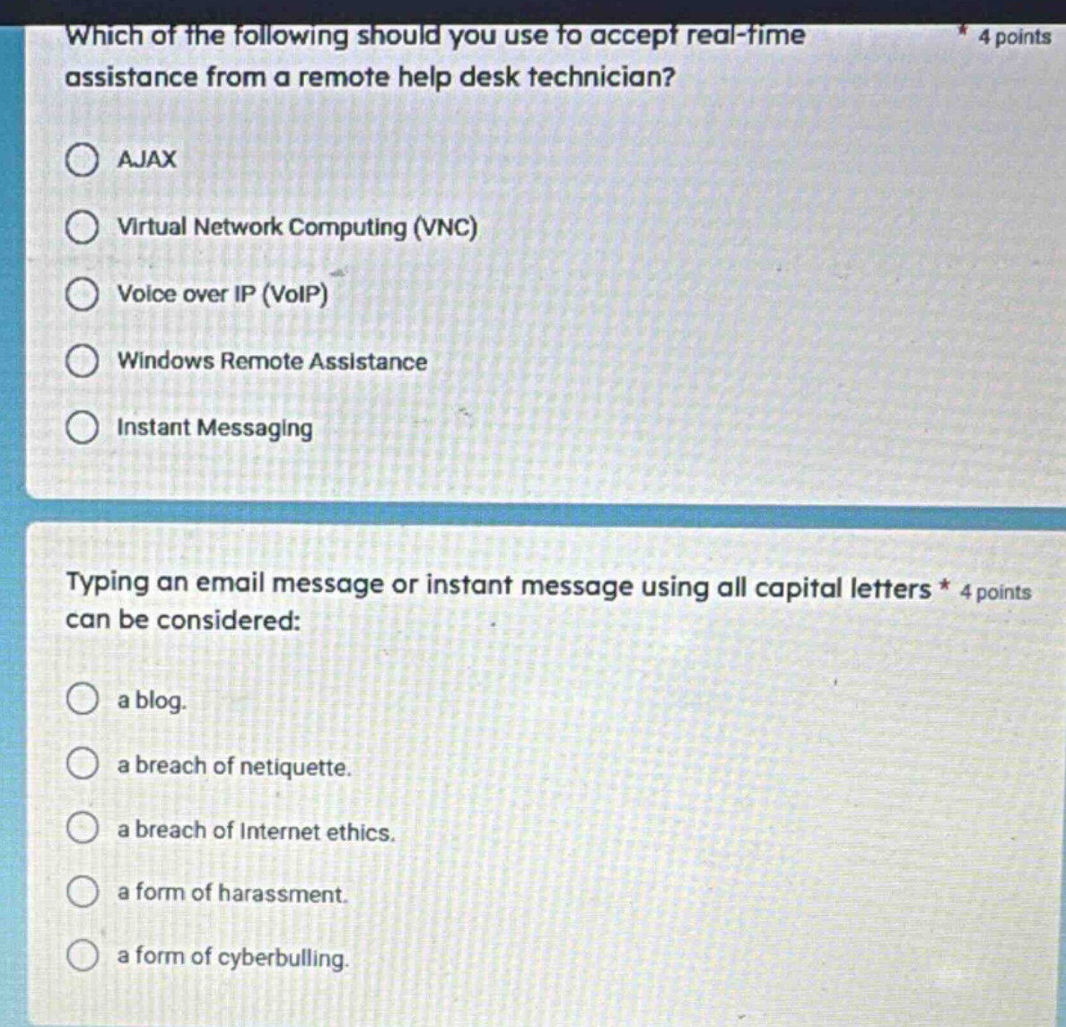 which of the following should you use to accept real - time assistance …