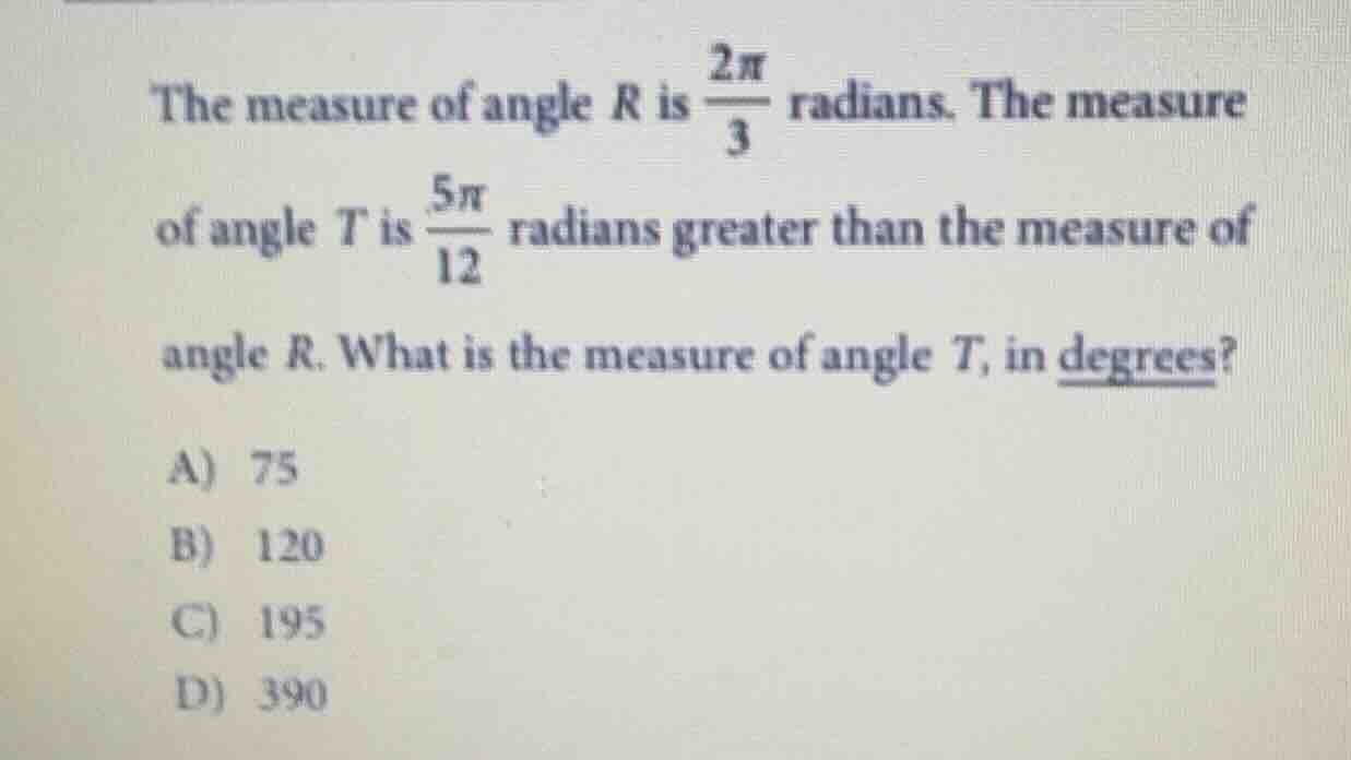 the measure of angle r is \\(\frac{2pi}{3}\\) radians. the measure of a…