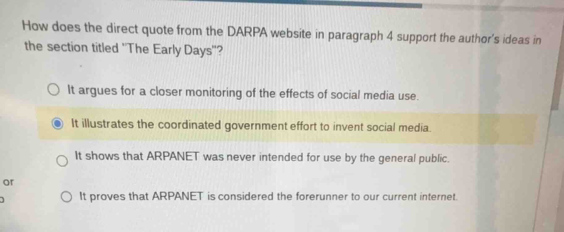 how does the direct quote from the darpa website in paragraph 4 support…