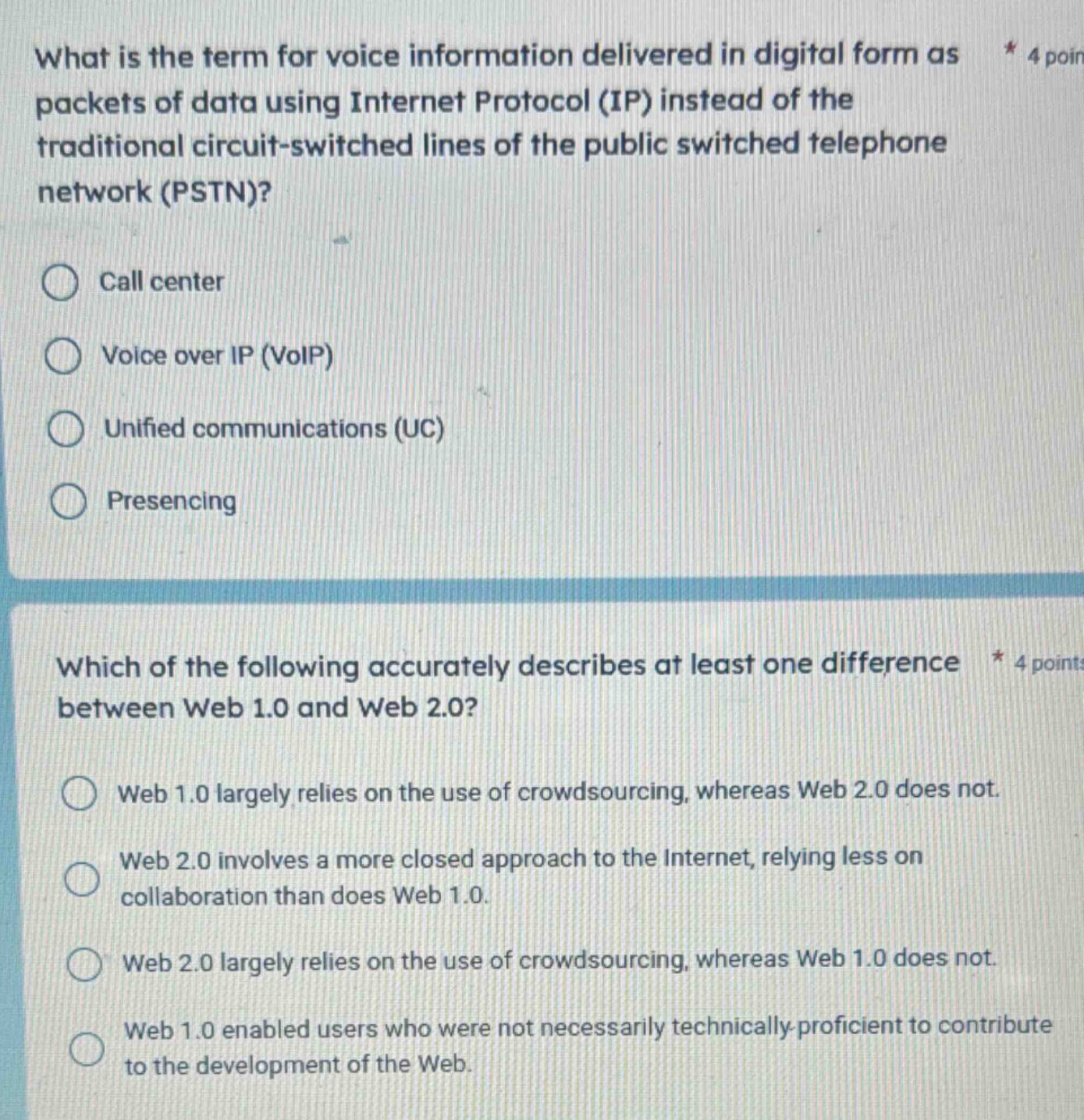 what is the term for voice information delivered in digital form as pac…