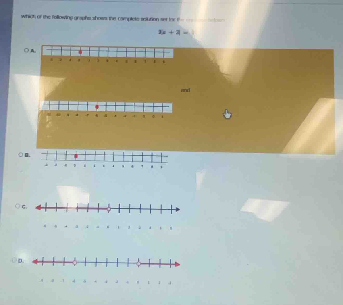 which of the following graphs shows the complete solution set for the e…