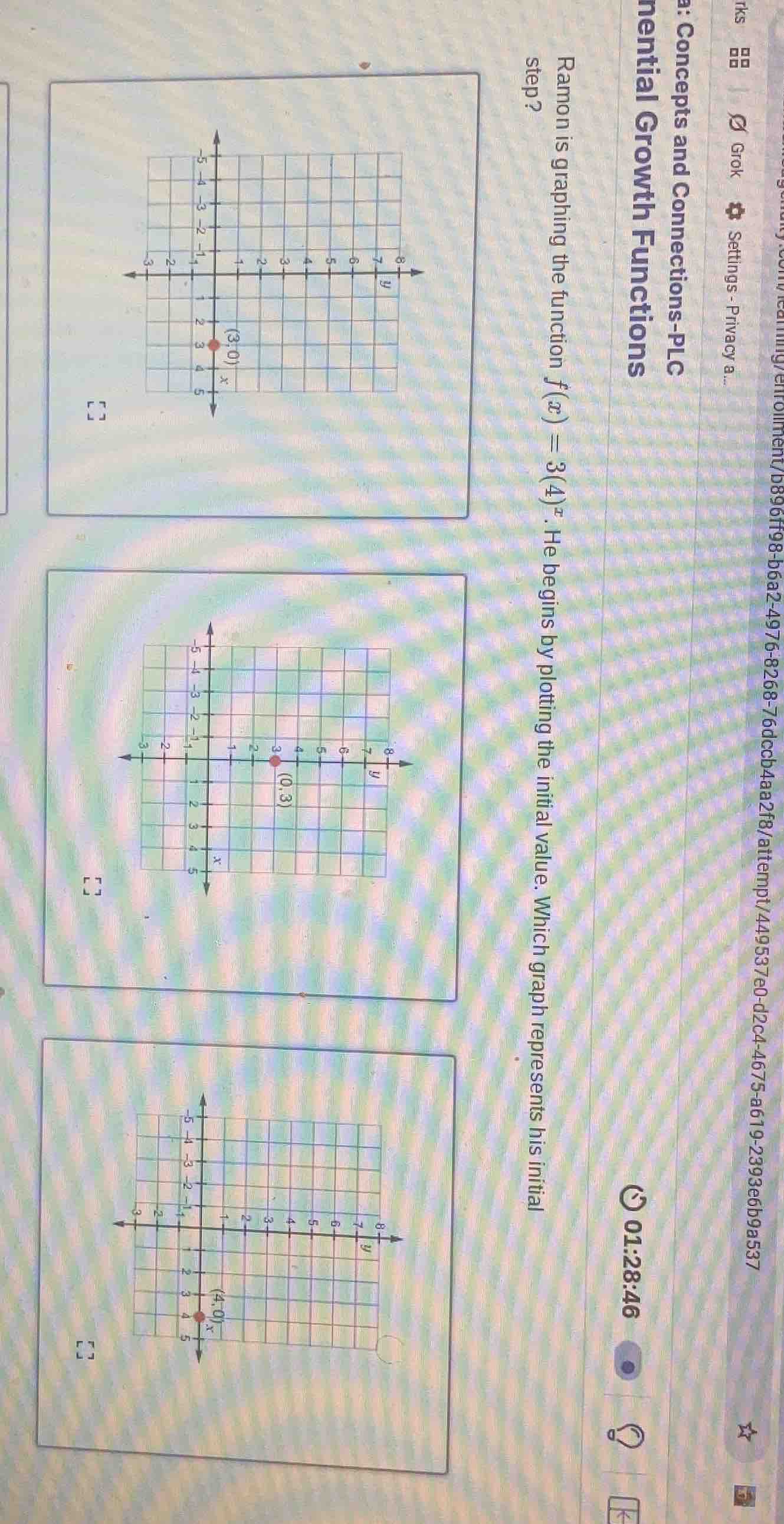 ramon is graphing the function $f(x) = 3(4)^x$. he begins by plotting t…