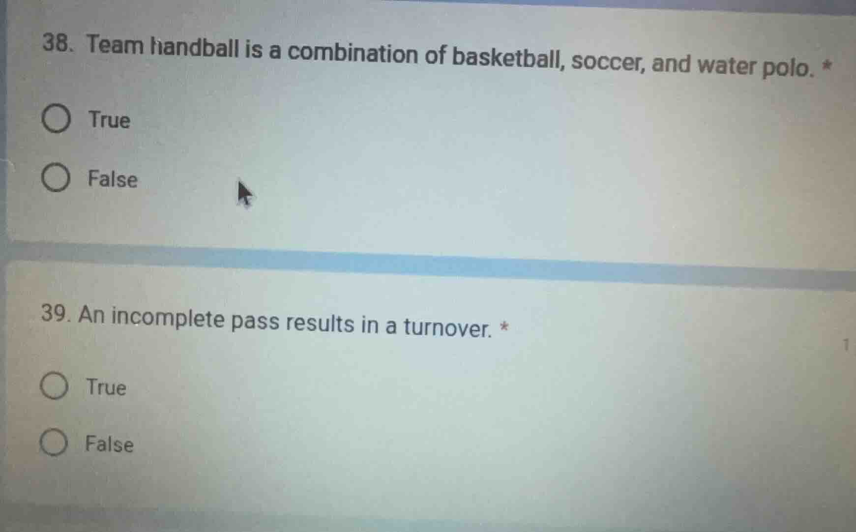 38. team handball is a combination of basketball, soccer, and water pol…