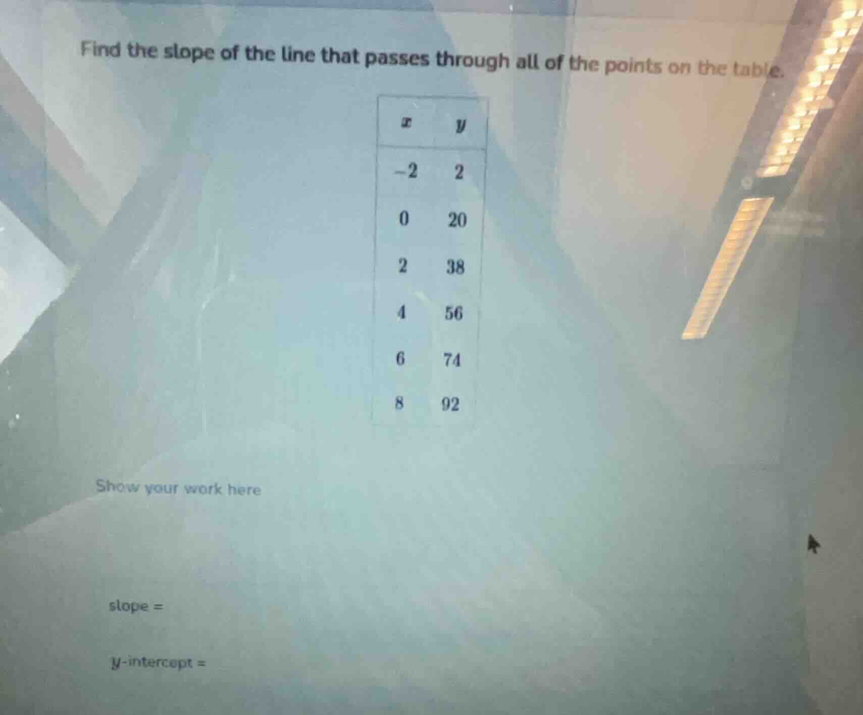 find the slope of the line that passes through all of the points on the…