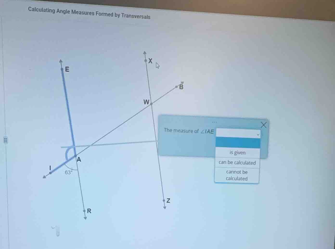 calculating angle measures formed by transversals the measure of \\(\\a…