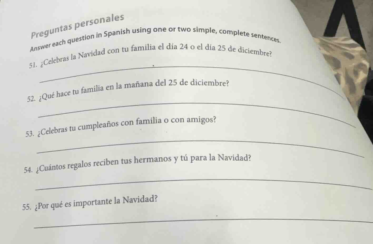 preguntas personales answer each question in spanish using one or two s…