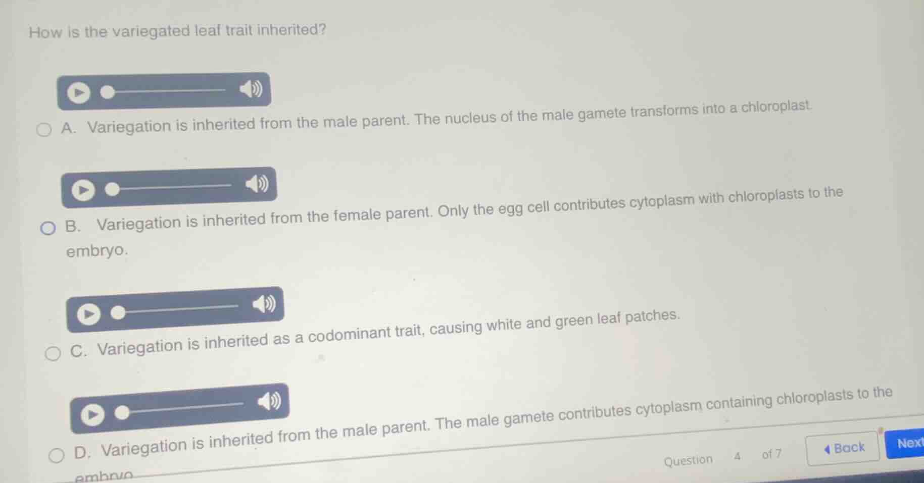 how is the variegated leaf trait inherited? a. variegation is inherited…