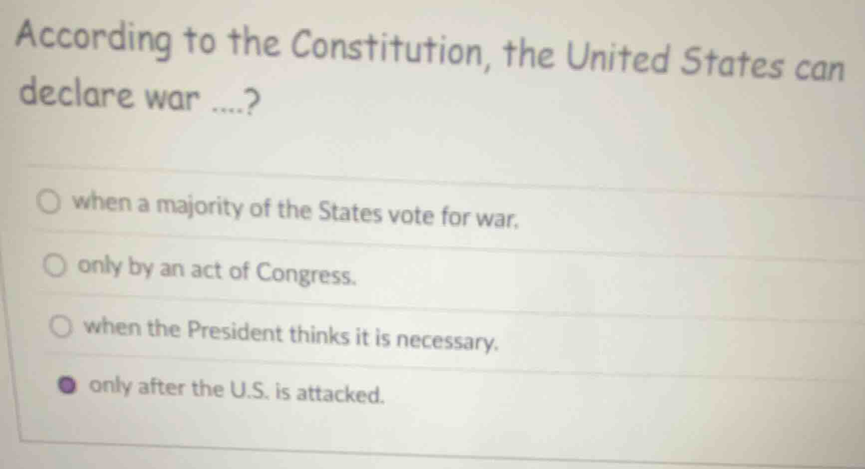 according to the constitution, the united states can declare war ....? …