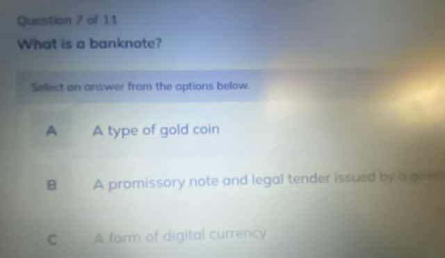 question 7 of 11 what is a banknote? select an answer from the options …