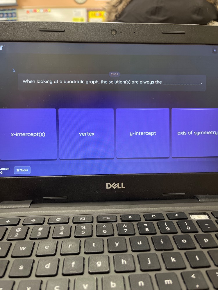 when looking at a quadratic graph, the solution(s) are always the _____…