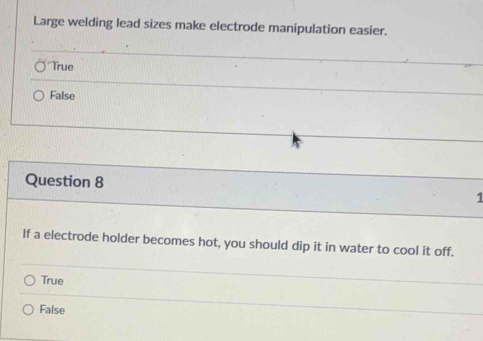 large welding lead sizes make electrode manipulation easier. true false…