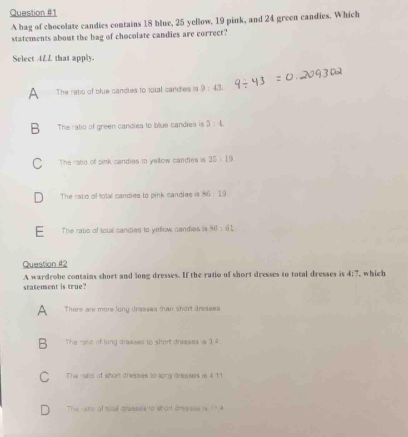 question #1 a bag of chocolate candies contains 18 blue, 25 yellow, 19 …