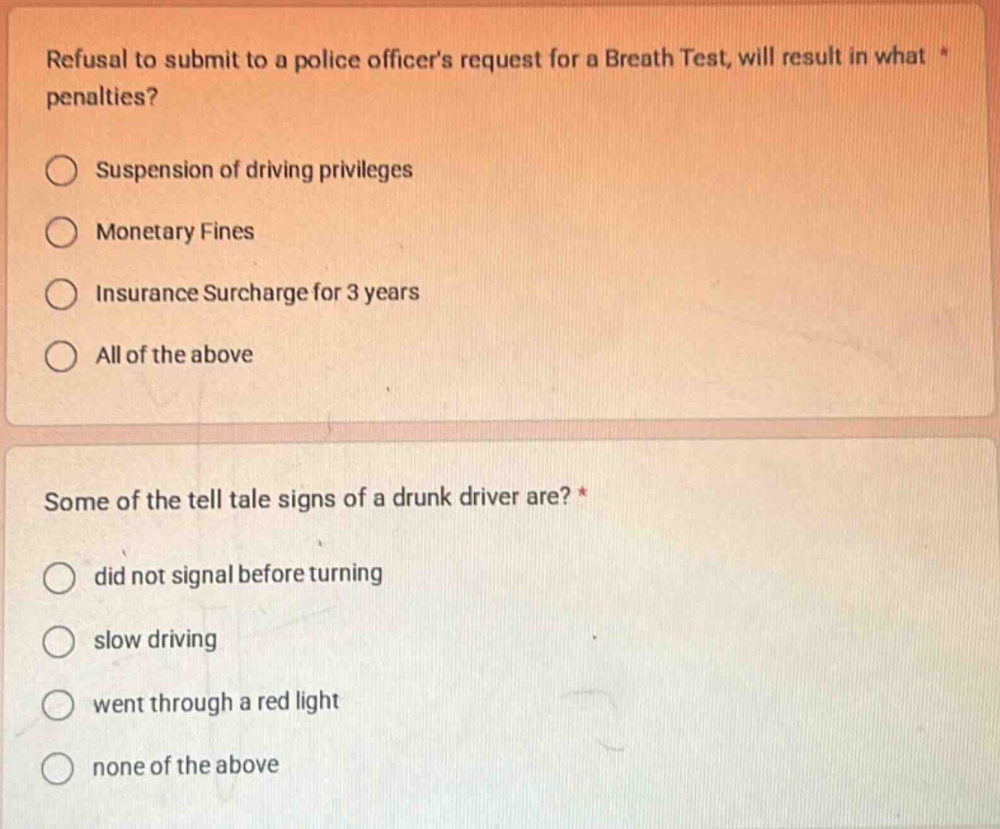 refusal to submit to a police officers request for a breath test, will …