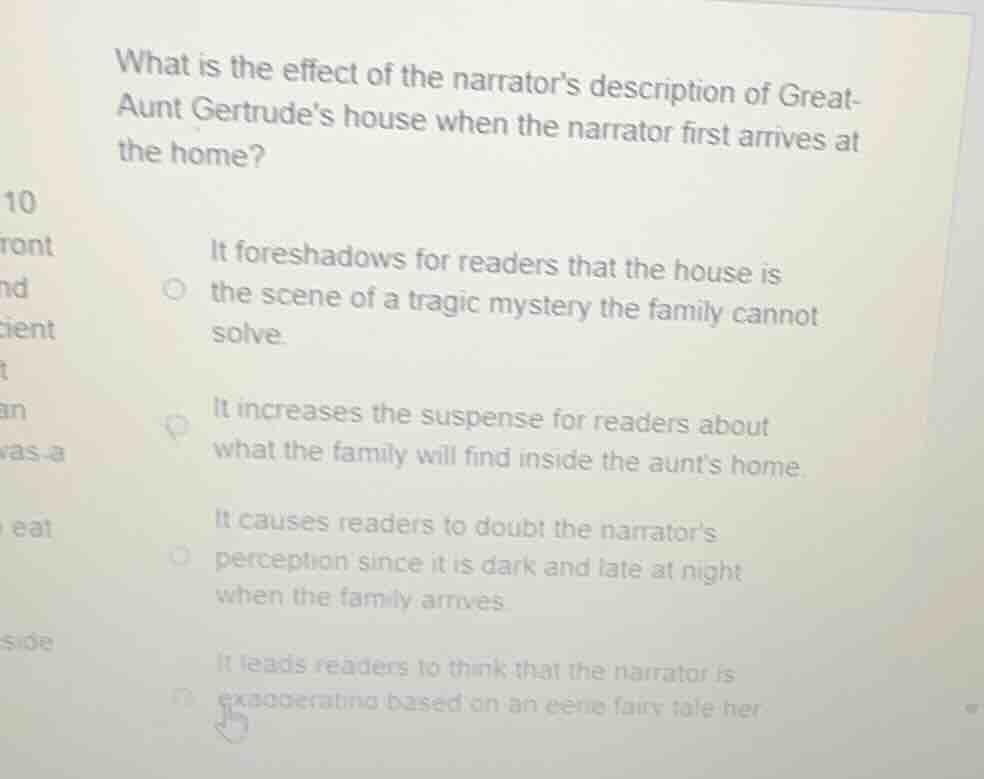 what is the effect of the narrators description of great-aunt gertrudes…