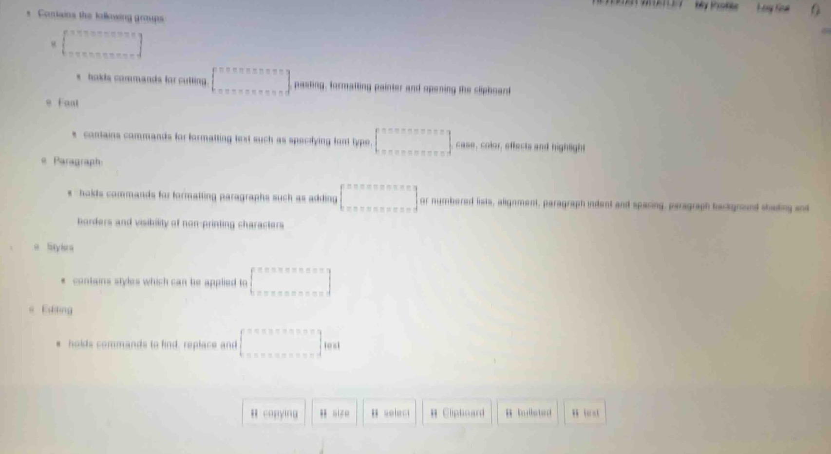 • contains the following groups • holds commands for cutting, , pasting…