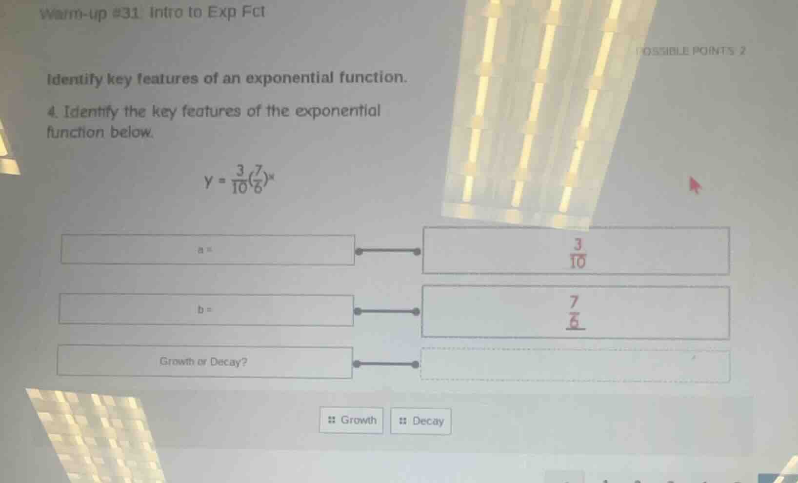 warm-up #31 intro to exp fct possible points: 2 identify key features o…
