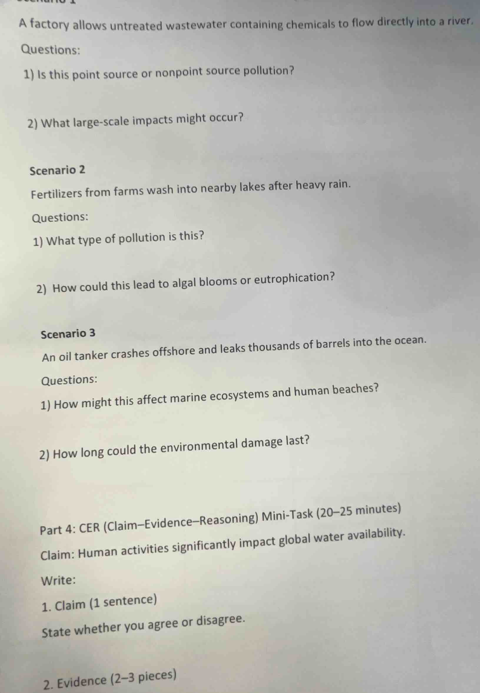 scenario 1 a factory allows untreated wastewater containing chemicals t…