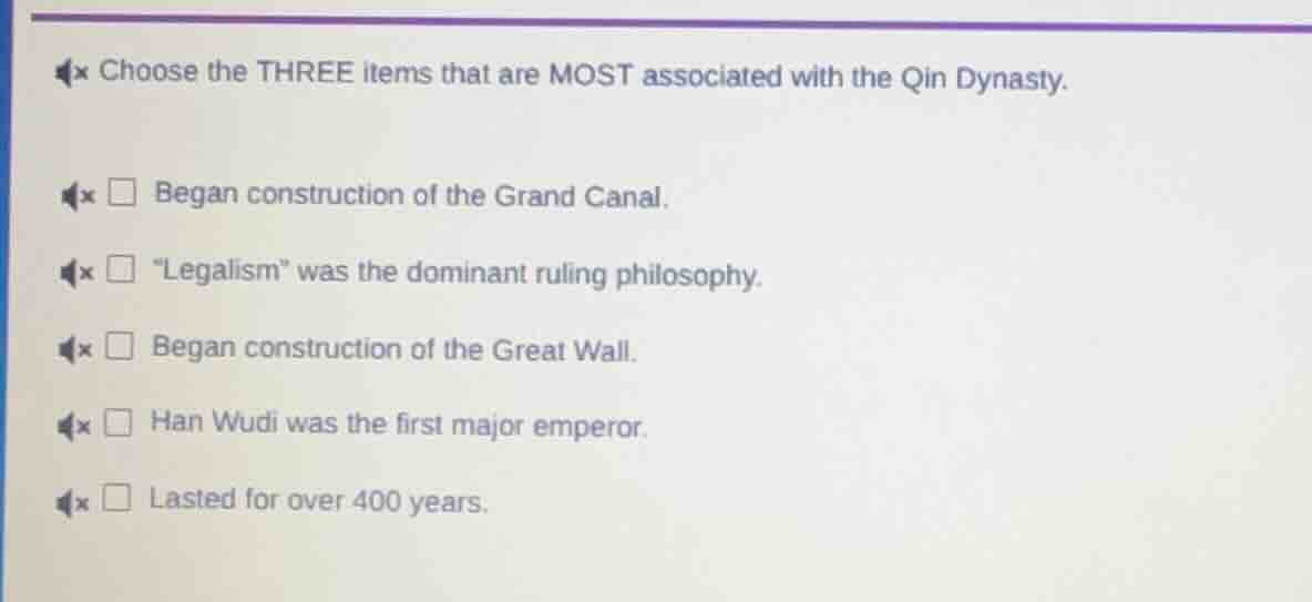 choose the three items that are most associated with the qin dynasty. □…
