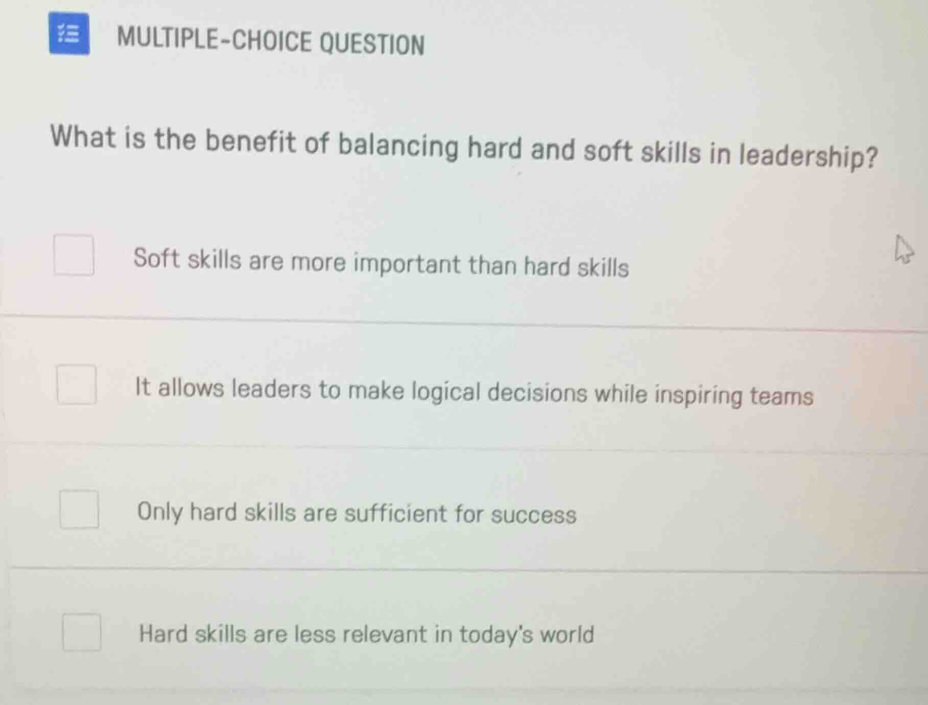 multiple-choice question what is the benefit of balancing hard and soft…