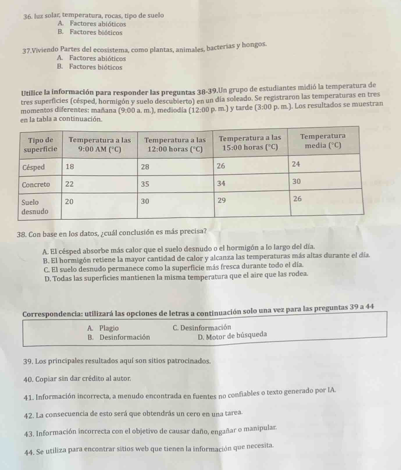 36. luz solar, temperatura, rocas, tipo de suelo a. factores abióticos …