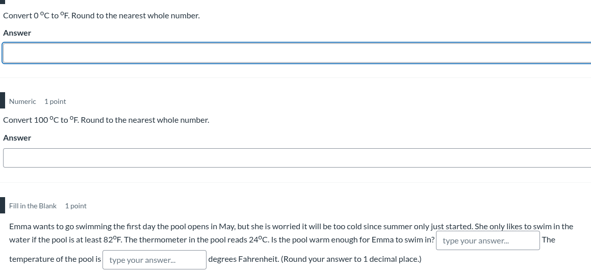 convert 0 °c to °f. round to the nearest whole number. answer numeric 1…