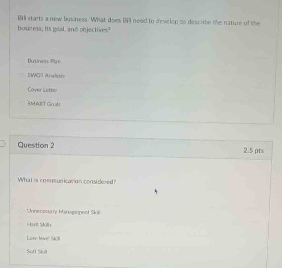 bill starts a new business. what does bill need to develop to describe …