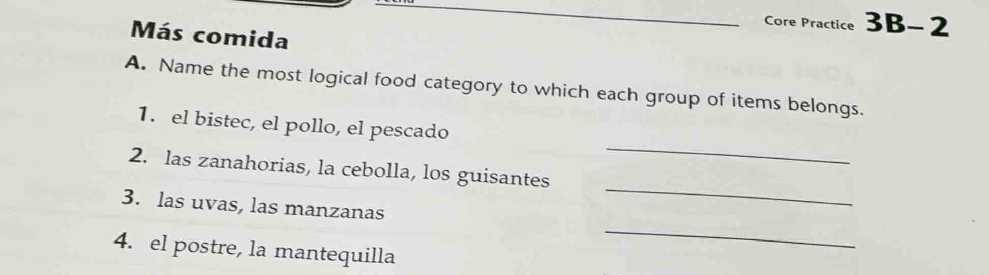 más comida a. name the most logical food category to which each group o…