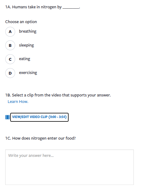 1a. humans take in nitrogen by ______. choose an option a breathing b s…