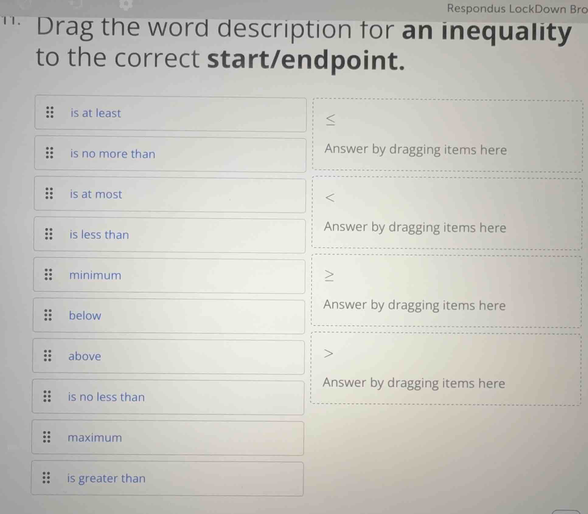 11. drag the word description for an inequality to the correct start/en…
