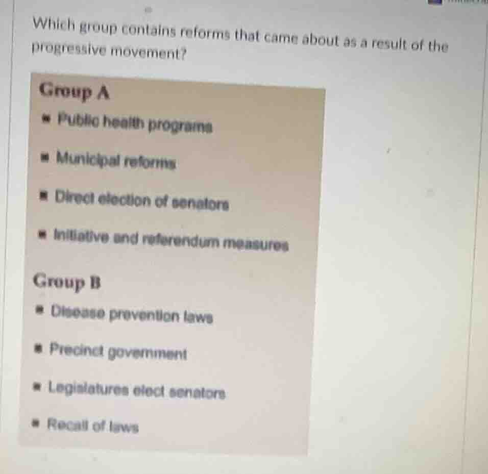which group contains reforms that came about as a result of the progres…