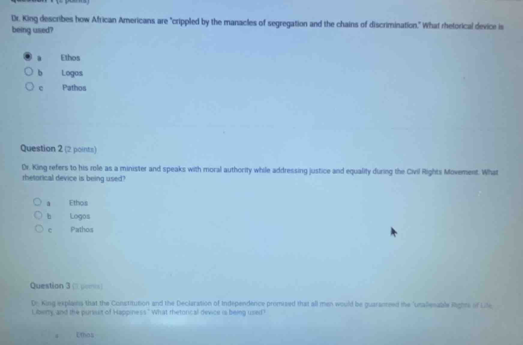 question 1 (2 points) dr. king describes how african americans are crip…