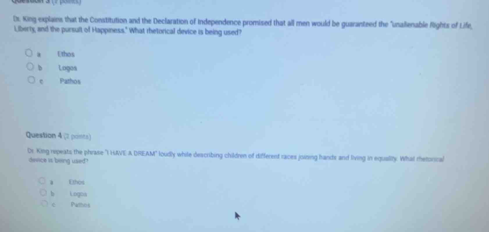 question 3 (2 points) dr. king explains that the constitution and the d…